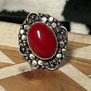Elegant 925 silver Red Coral Statement Ring